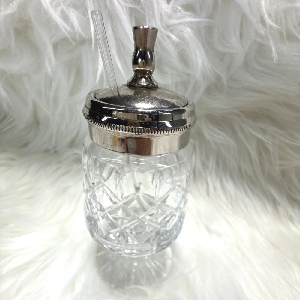 Edinburgh Crystal Jam Jar Preserve Pot w/ Silverplate Lid & Glass Spoon Scotland